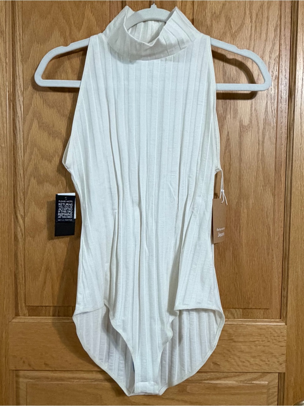 NWT Reformation Jeans ribbed sleeveless mock neck bodysuit in cream